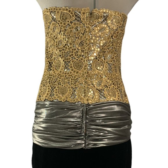 Vintage Nipon Night Black and Lace gold  Sequin Strapless Dress Size 6 - Picture 2 of 10